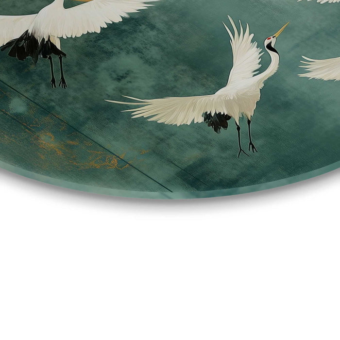 Reinders - Kraanvogels in de nacht - Glasschilderij Ø 70 cm - Groen