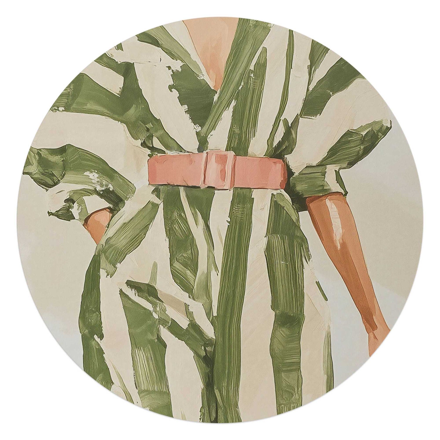 Reinders - Groen gestreepte outfit- Glasschilderij Ø 70 cm - Groen