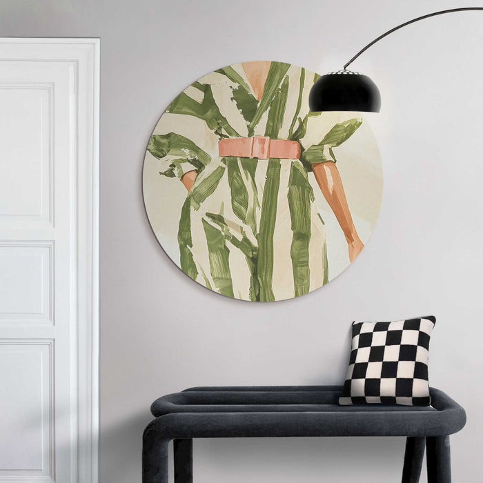 Reinders - Groen gestreepte outfit- Glasschilderij Ø 70 cm - Groen