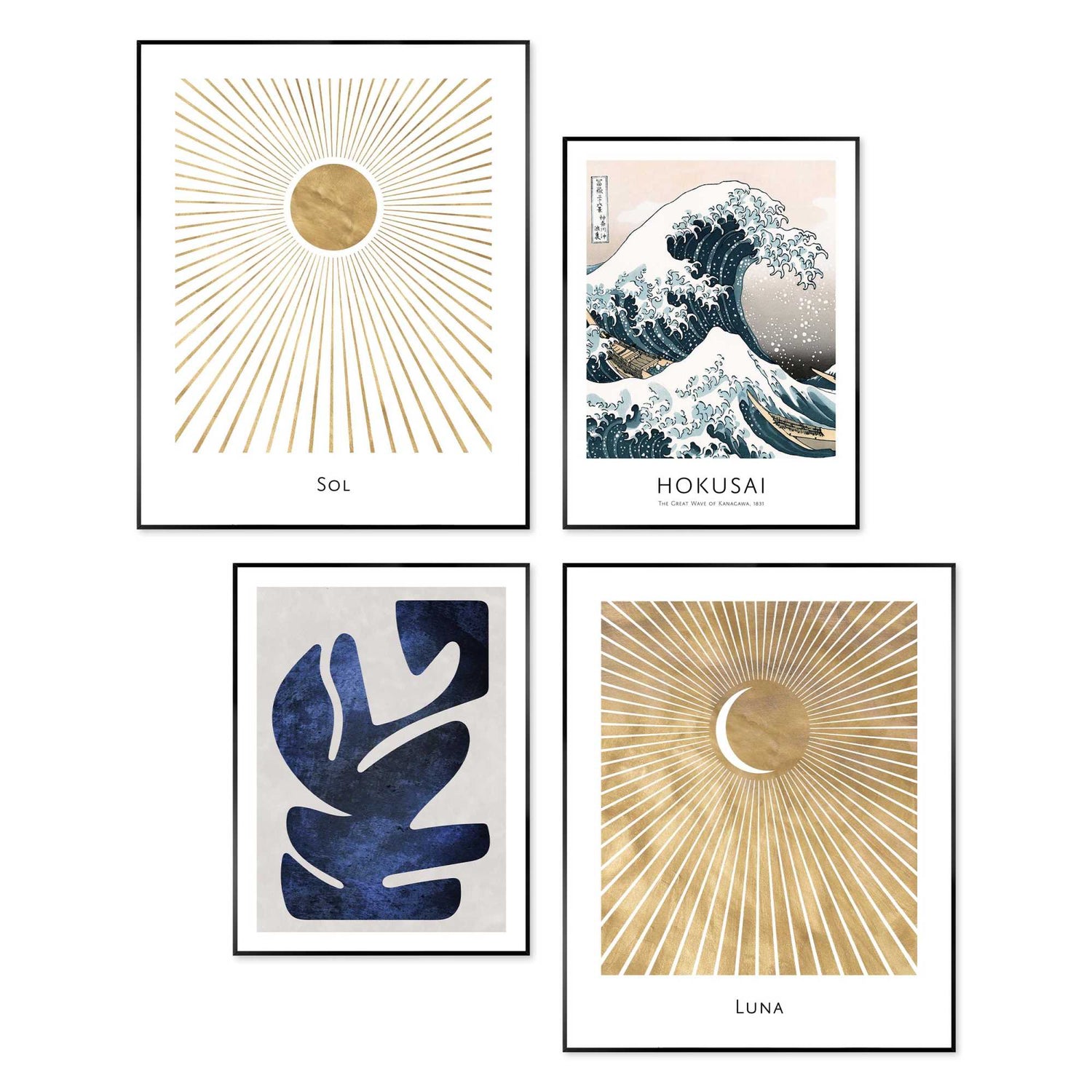 Reinders - Hokusai de grote golf set - Wanddecoratieset in verschillende formaten 40x50 cm - Blauw