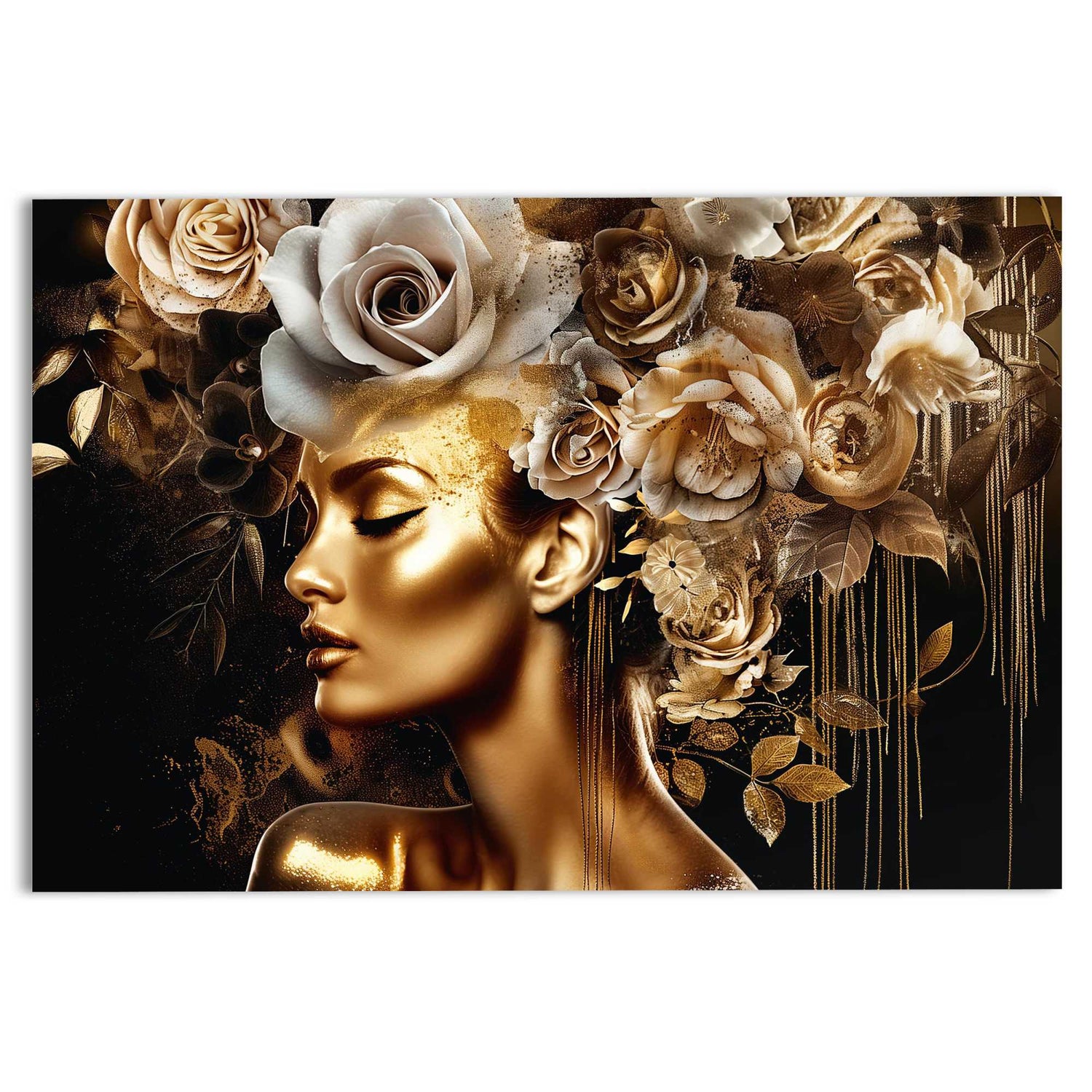 Reinders - Golden Flower Lady - Glasschilderij 116x78 cm - Goudkleurig