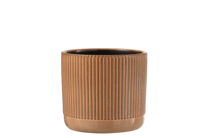 J-Line bloempot Lijn - keramiek - oranje|beige - large - Ø 17.5 cm