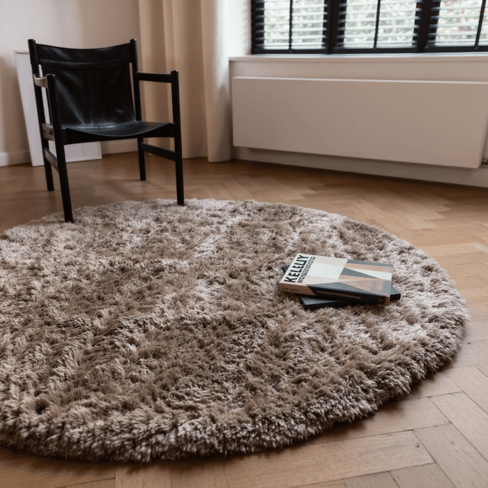 Interieur05 Rond hoogpolig vloerkleed Fender taupe - 160 x 160 cm