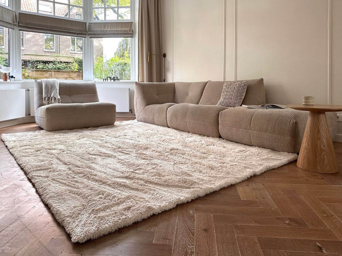 Hoogpolig vloerkleed Odelia beige|wit - Interieur05 - 290 x 200 cm