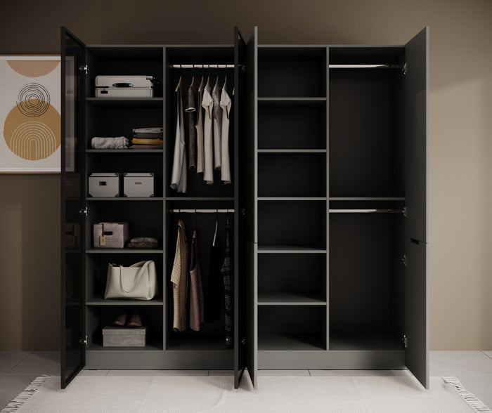 Meubella - Kledingkast Shelton - Grijs - 202 cm - Met glas