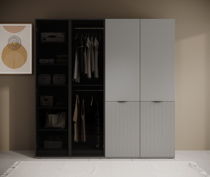 Meubella - Kledingkast Shelton - Grijs - 202 cm - Met glas