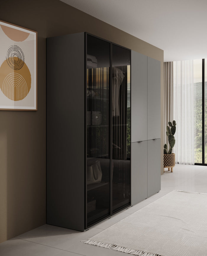 Meubella - Kledingkast Shelton - Grijs - 202 cm - Met glas