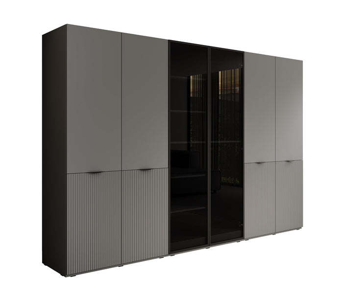 Meubella - Kledingkast Shelton - Grijs - 303 cm - Met glas