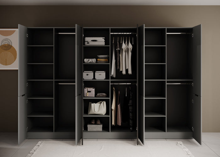 Meubella - Kledingkast Shelton - Grijs - 303 cm - Met glas