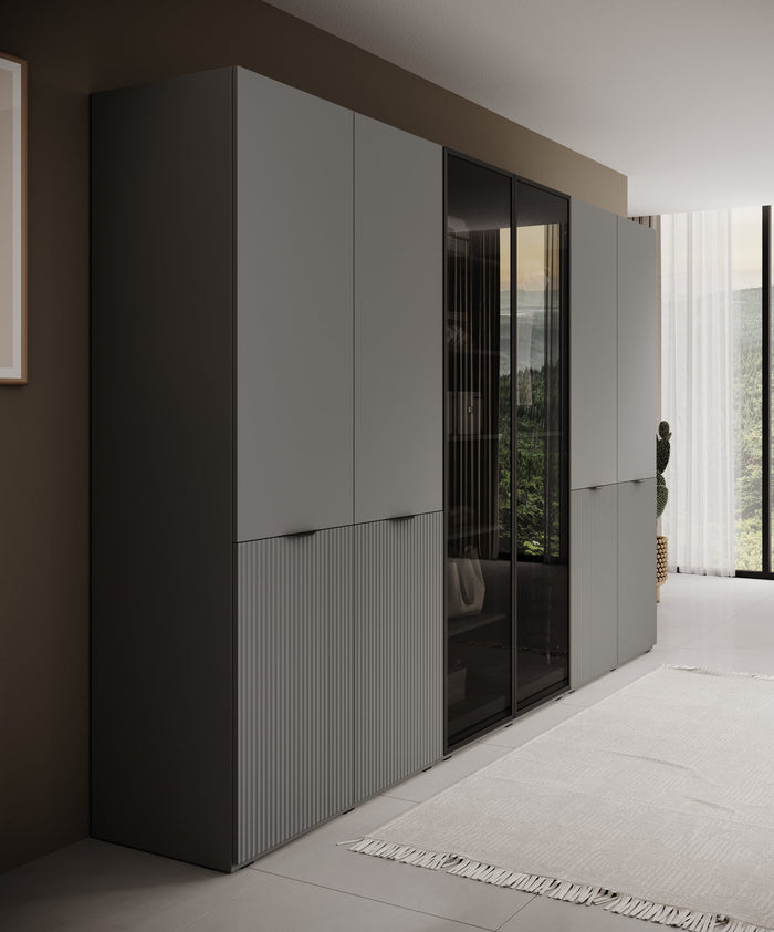 Meubella - Kledingkast Shelton - Grijs - 303 cm - Met glas