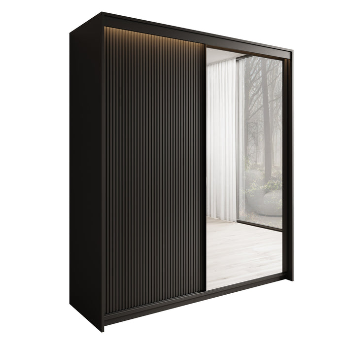 Meubella - Kledingkast Timoteo - Zwart - 200 cm - Met spiegel