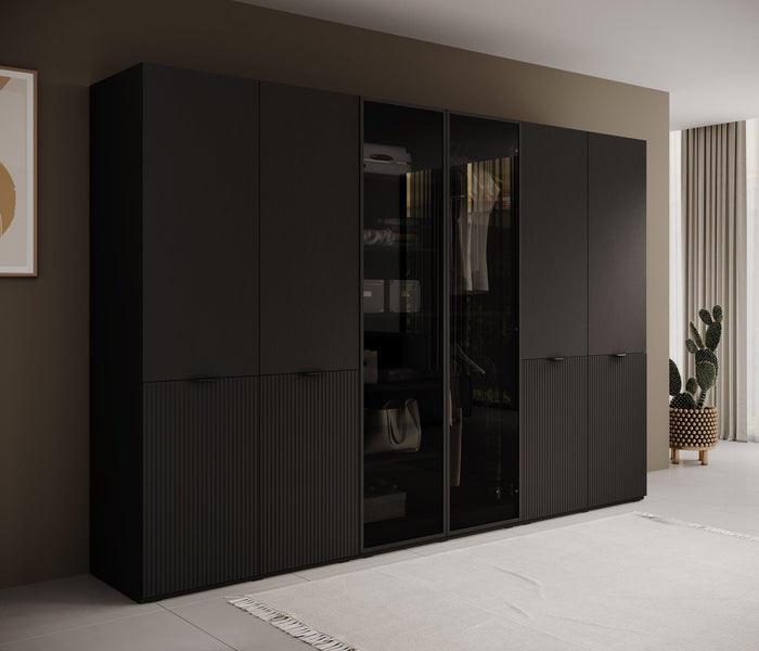 Meubella - Kledingkast Shelton - Zwart 2 - 303 cm - Met glas