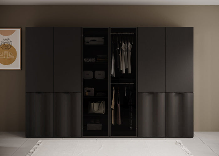 Meubella - Kledingkast Shelton - Zwart 2 - 303 cm - Met glas