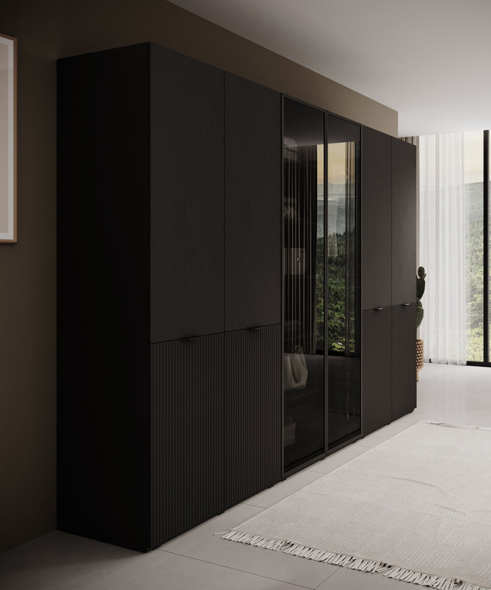 Meubella - Kledingkast Shelton - Zwart 2 - 303 cm - Met glas