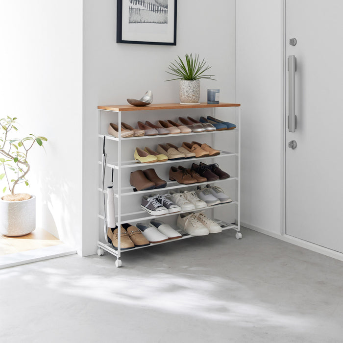 Yamazaki Tower Schoenenrek op wielen 5-laags - Wit