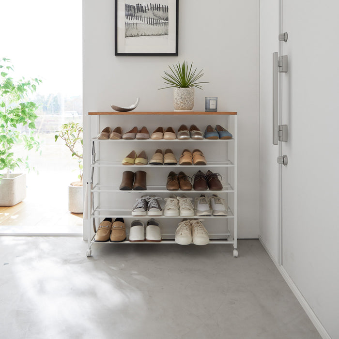 Yamazaki Tower Schoenenrek op wielen 5-laags - Wit