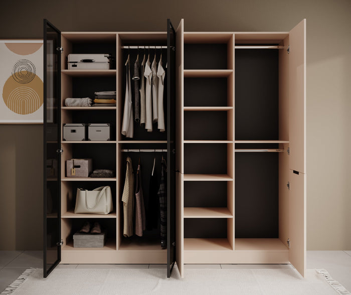 Meubella - Kledingkast Shelton - Beige - 202 cm - Met glas