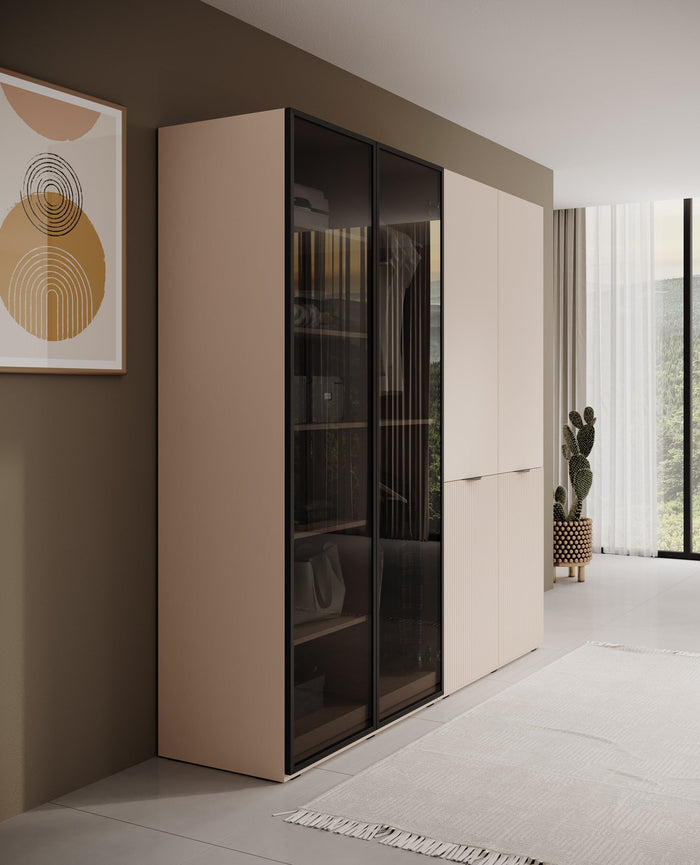 Meubella - Kledingkast Shelton - Beige - 202 cm - Met glas