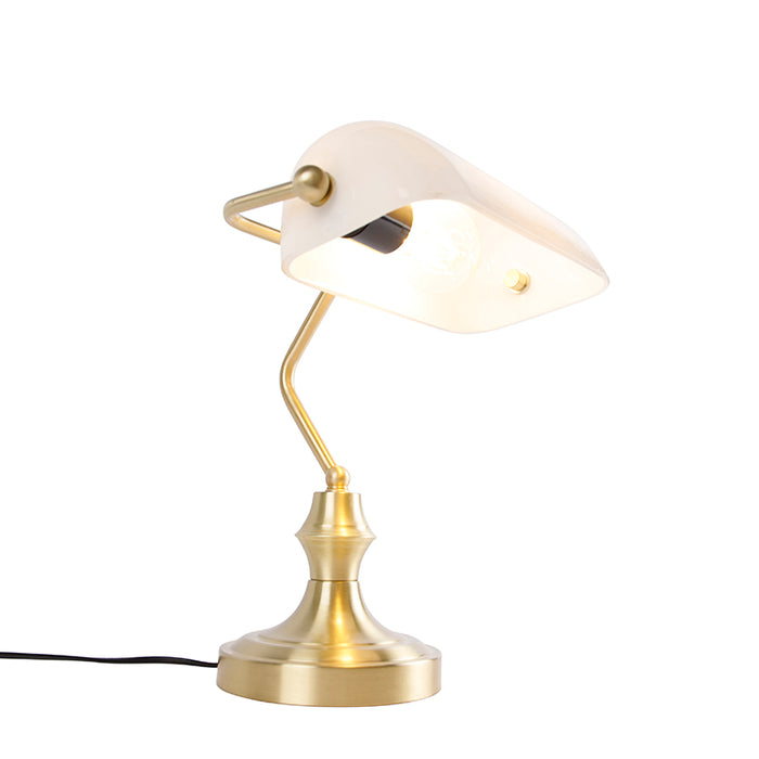 QAZQA Klassieke notarislamp goud met opaal glas - Banker