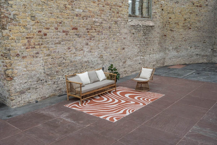 Interieur05 Buitenkleed Swirl Rechthoek - Roest - Dubbelzijdig