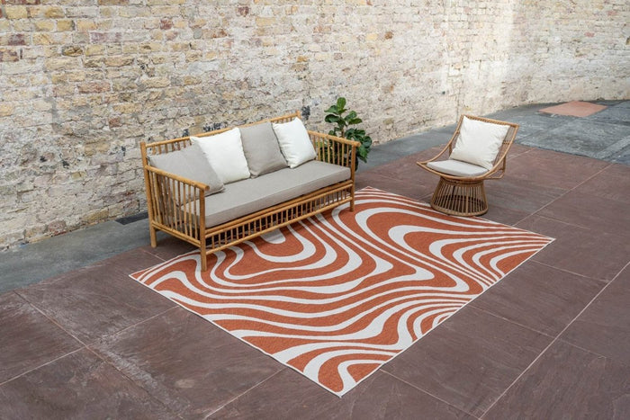 Interieur05 Buitenkleed Swirl Rechthoek - Roest - Dubbelzijdig
