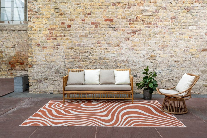 Interieur05 Buitenkleed Swirl Rechthoek - Roest - Dubbelzijdig