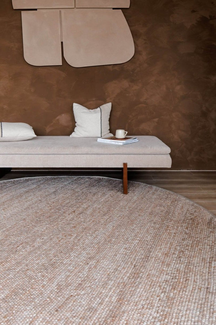 Interieur05 Rond Wollen Vloerkleed Lichtbruin Vik - 200 x 200 cm