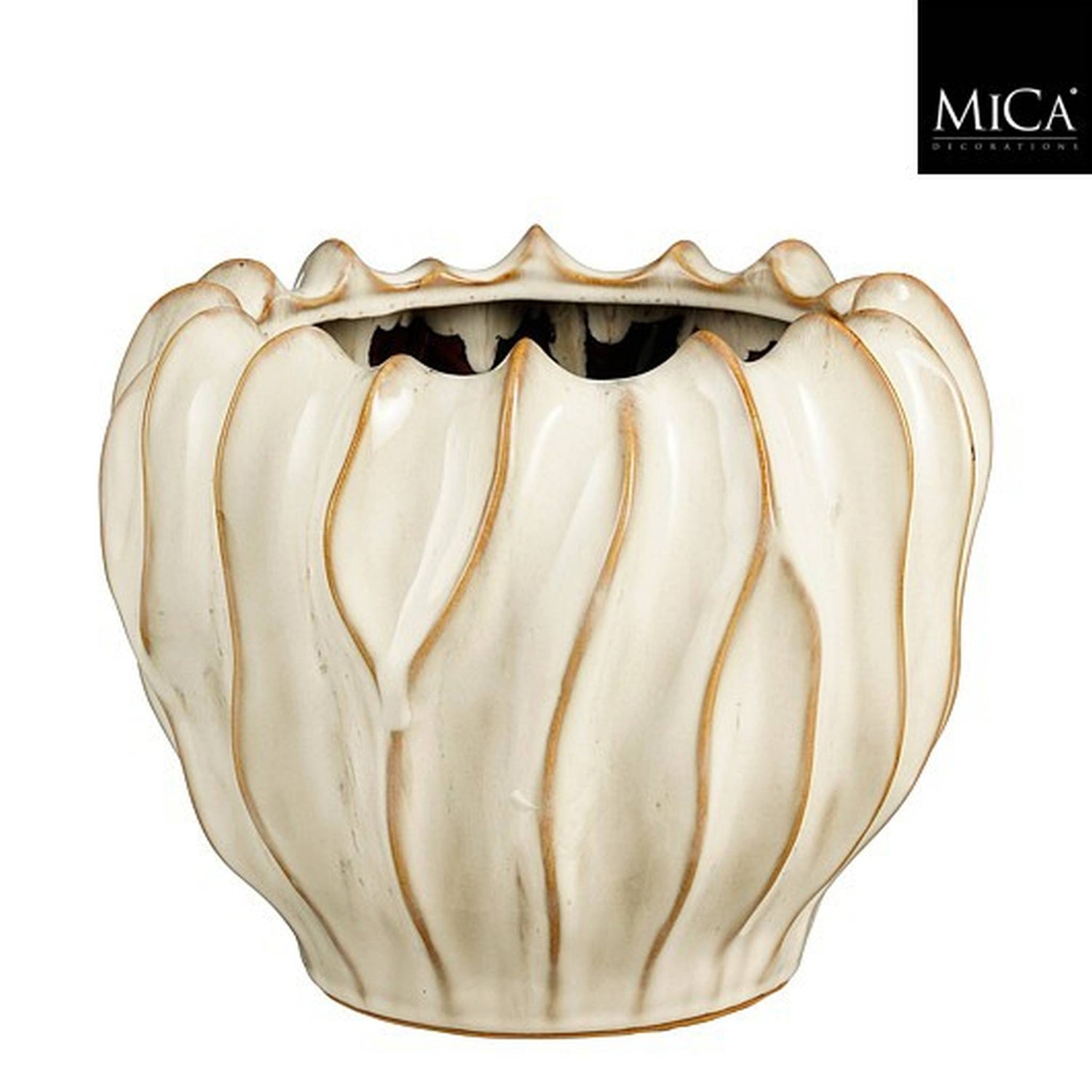 Mica Decorations Bloempot Thom - 27.5x27.5x22 cm - Keramiek - Gebroken Wit