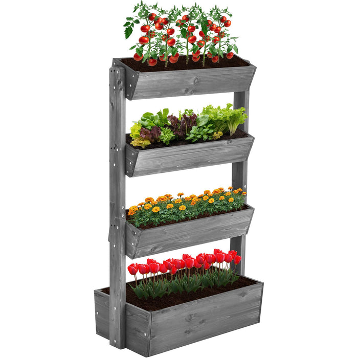 tectake® Plantenbak Flora, gelakt hout, met plantenfolie - Grijs