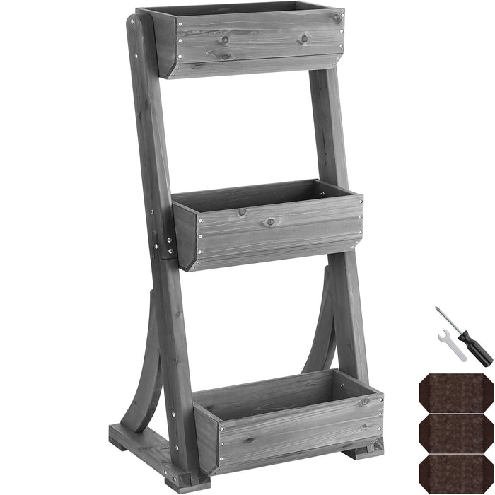 tectake® Plantenbak Flora, gelakt hout, met plantenfolie - Grijs