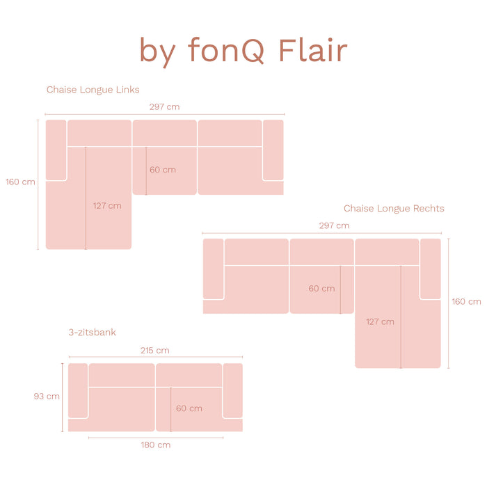 by fonQ Flair Hoekbank met Chaise Longue Links - Rib - Crème