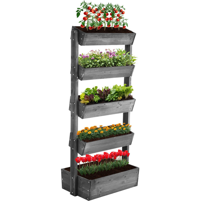tectake® Plantenbak Flora, gelakt hout, met plantenfolie - Grijs