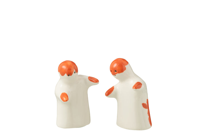 J-Line peper- & zoutstellen Granada - keramiek - wit|oranje