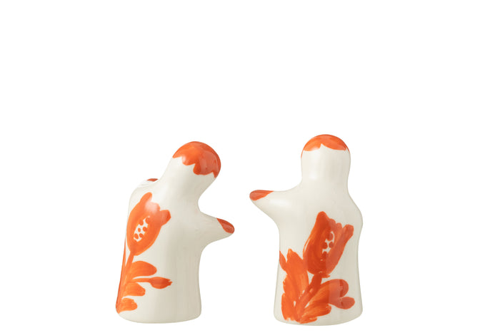 J-Line peper- & zoutstellen Granada - keramiek - wit|oranje