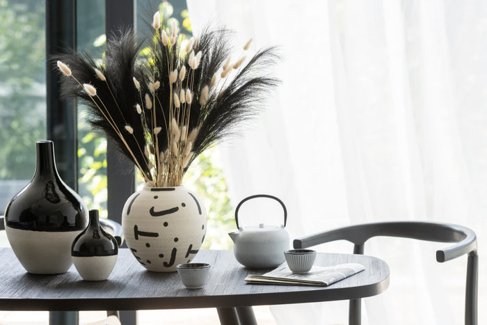 J-Line vaas Iva - porselein - zwart|wit - small - Ø 11.5 cm