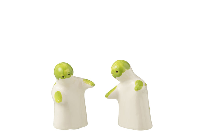 J-Line peper- & zoutstellen Granada - keramiek - wit|groen