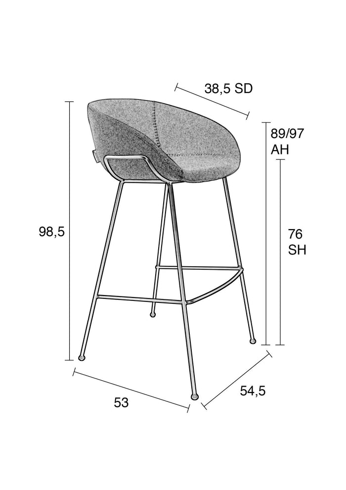 Zuiver Feston Barkruk 76 cm Grijs - Set van 2