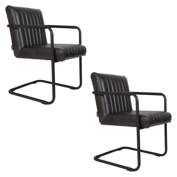 Dutchbone Stitched Eetkamerstoel Donker Grijs - Set van 2