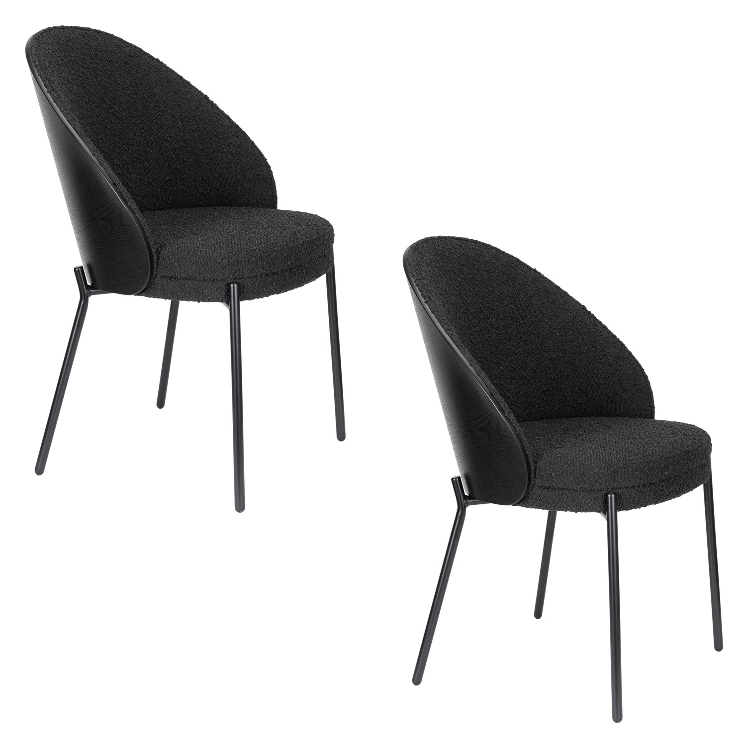 Dutchbone Rodin Eetkamerstoelen Bouclé Zwart - Set van 2