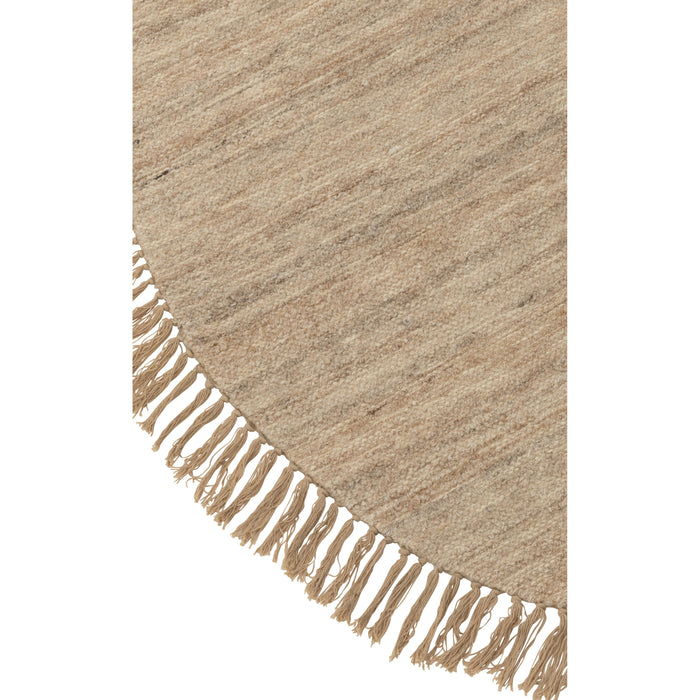 J-Line tapijt Rond + Franjes Tweekleurig - wol - beige - sma