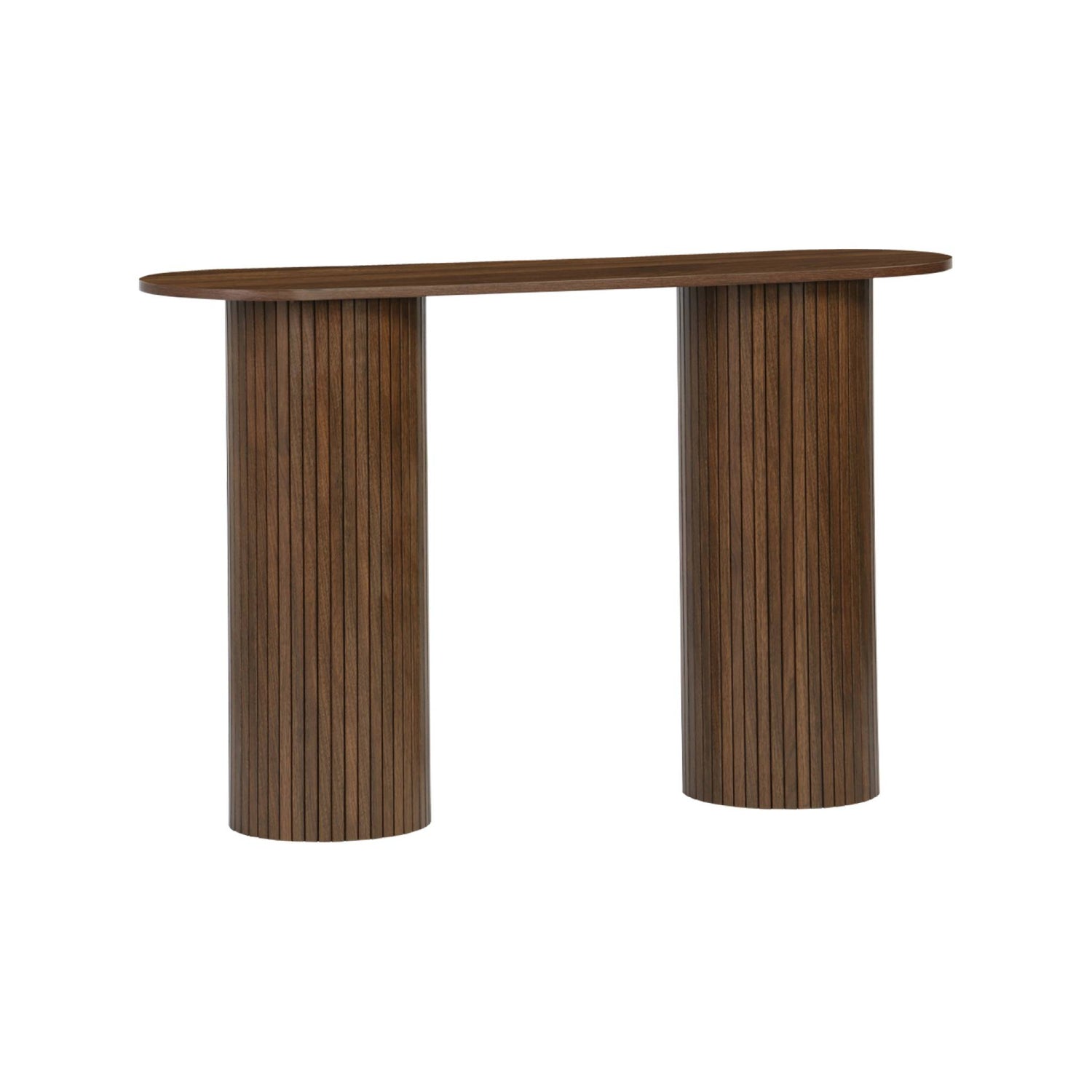 sweeek - Scandinavische ovale sidetable met groeven effect hout