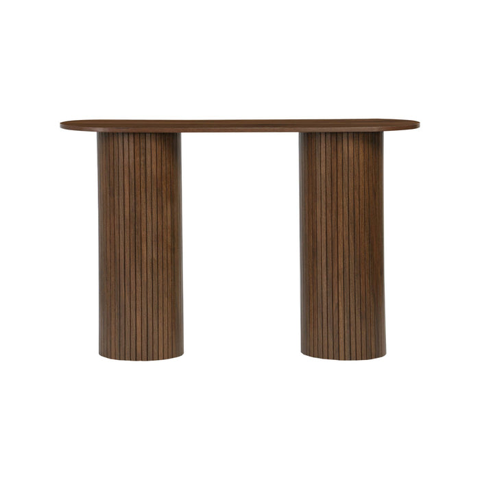 sweeek - Scandinavische ovale sidetable met groeven effect hout