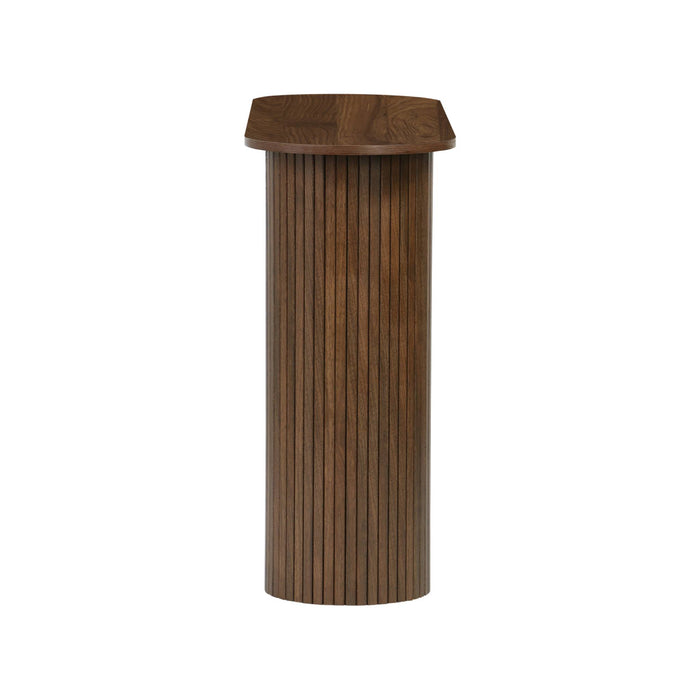 sweeek - Scandinavische ovale sidetable met groeven effect hout