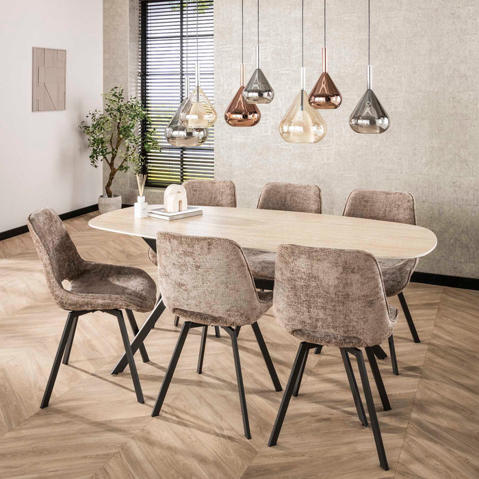 Giga Meubel - Eetkamerstoel Champagne Stof - Swivel Rich - Set van 4
