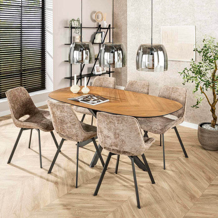 Giga Meubel - Eetkamerstoel Champagne Stof - Swivel Rich - Set van 4