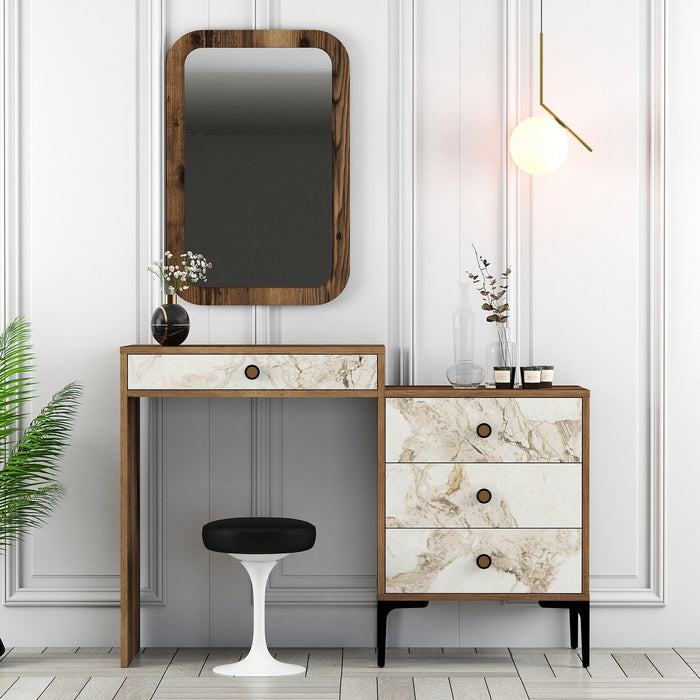 Giga Meubel - Make-up Tafel Marmer|Walnoot - 125cm - Lizbon