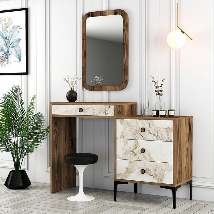 Giga Meubel - Make-up Tafel Marmer|Walnoot - 125cm - Lizbon