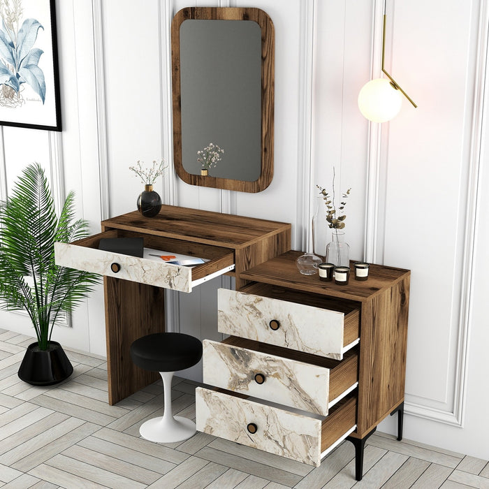 Giga Meubel - Make-up Tafel Marmer|Walnoot - 125cm - Lizbon