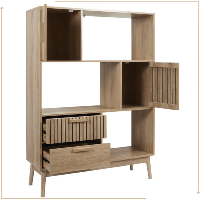 MISOU Klaus Wandkast met Lades Open Vakkenkast met 5 Vakken Boekenk...