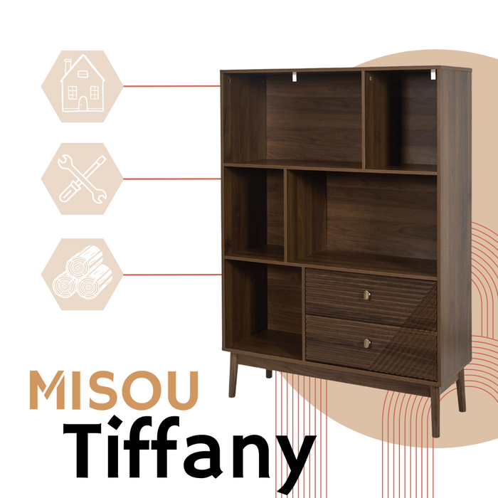MISOU Tiffany Wandkast Open Vakkenkast met Lades Ladekast Hout Opbe...